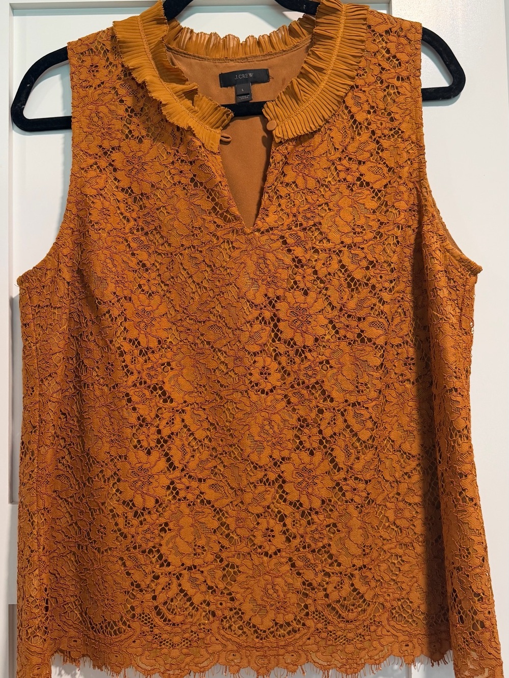 J. Crew Women's Lace Ruffled Neck Sleeveless Top in Rust Orange